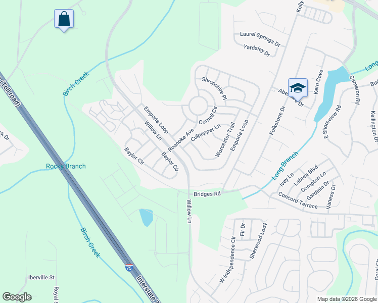 map of restaurants, bars, coffee shops, grocery stores, and more near 636 Emporia Loop in McDonough