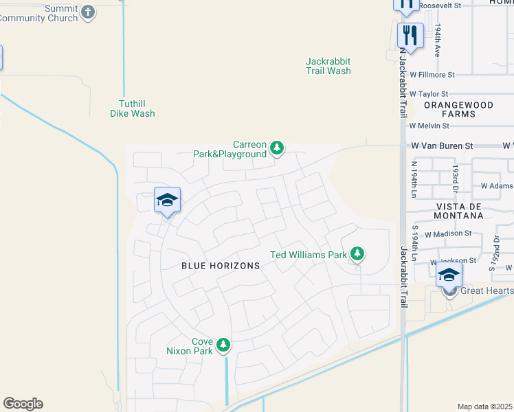 map of restaurants, bars, coffee shops, grocery stores, and more near 2 North 199th Avenue in Buckeye