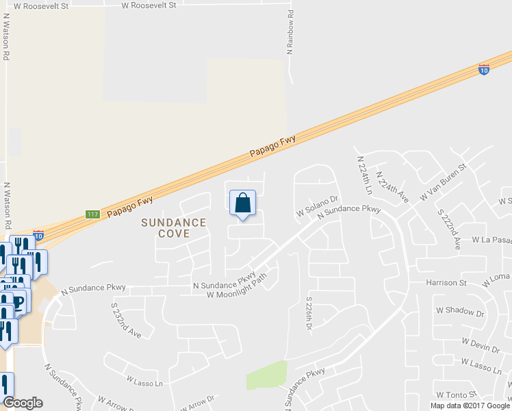 map of restaurants, bars, coffee shops, grocery stores, and more near 22790 West Solano Drive in Buckeye