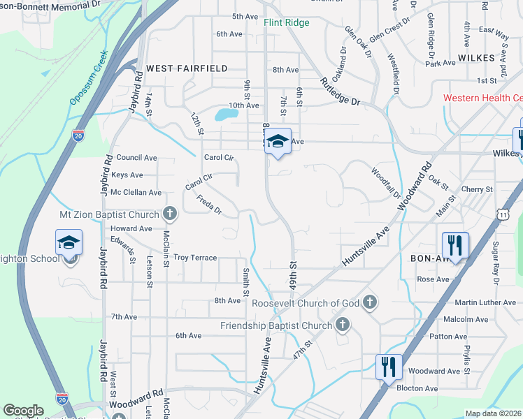 map of restaurants, bars, coffee shops, grocery stores, and more near 821 Alden Avenue in Midfield