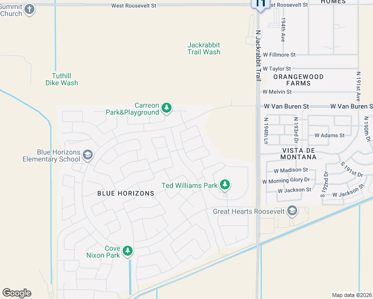 map of restaurants, bars, coffee shops, grocery stores, and more near 19782 West Jefferson Street in Buckeye