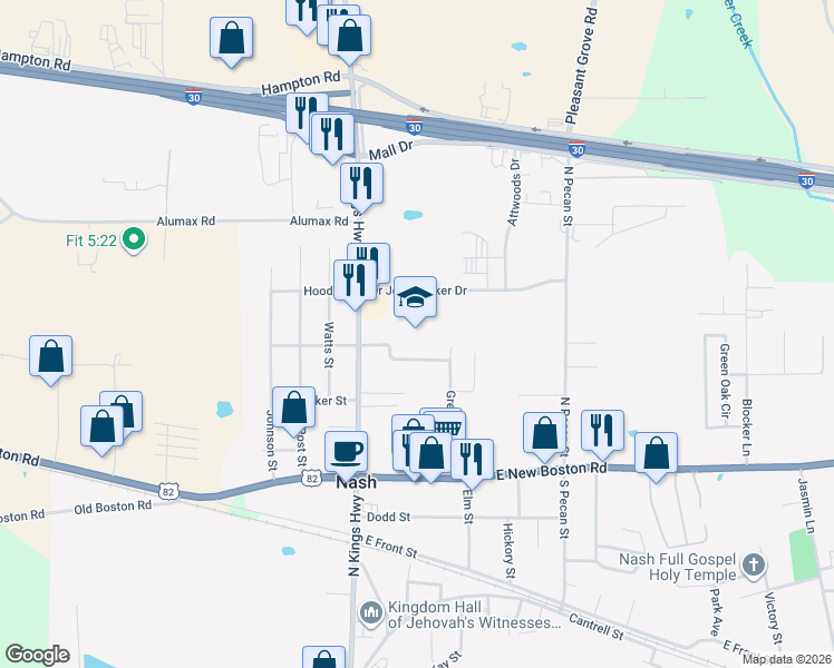 map of restaurants, bars, coffee shops, grocery stores, and more near 100 East Burton Street in Nash
