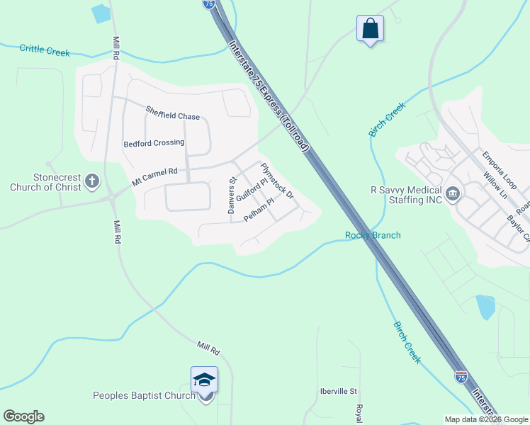 map of restaurants, bars, coffee shops, grocery stores, and more near 529 Pelham Place in McDonough