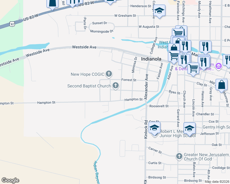 map of restaurants, bars, coffee shops, grocery stores, and more near 501-515 Stuart Street in Indianola
