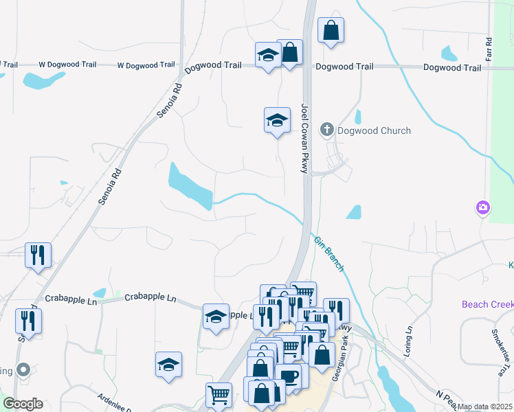 map of restaurants, bars, coffee shops, grocery stores, and more near 255 Ashmere Court in Tyrone