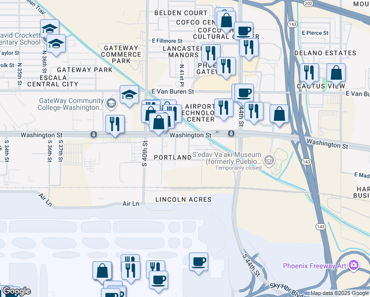 map of restaurants, bars, coffee shops, grocery stores, and more near 200 South 41st Place in Phoenix