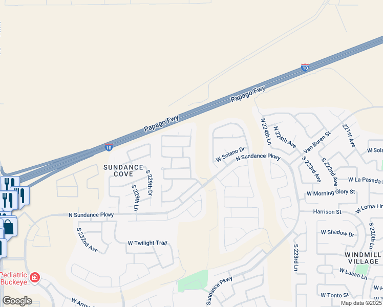 map of restaurants, bars, coffee shops, grocery stores, and more near 22772 West Solano Drive in Buckeye