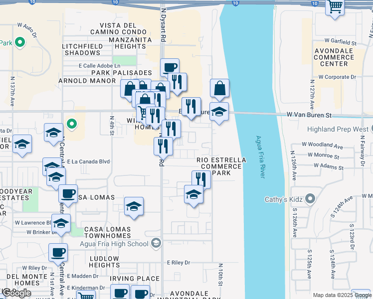 map of restaurants, bars, coffee shops, grocery stores, and more near 68 North Mobile Home Park in Avondale