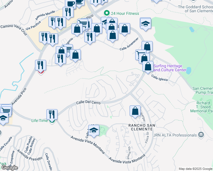 map of restaurants, bars, coffee shops, grocery stores, and more near 1068 Calle Del Cerro in San Clemente
