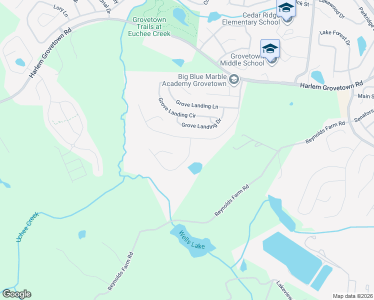 map of restaurants, bars, coffee shops, grocery stores, and more near 307 Koweta Way in Grovetown