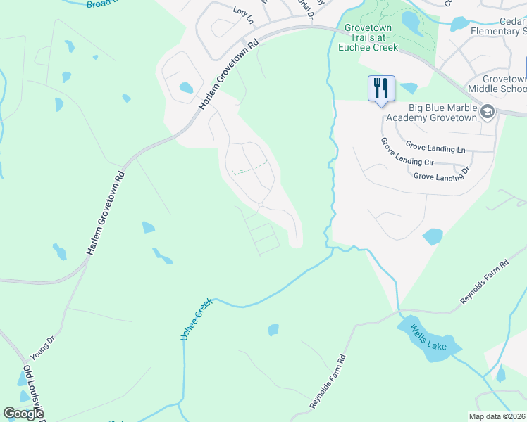 map of restaurants, bars, coffee shops, grocery stores, and more near 203 Caroleton Drive in Grovetown