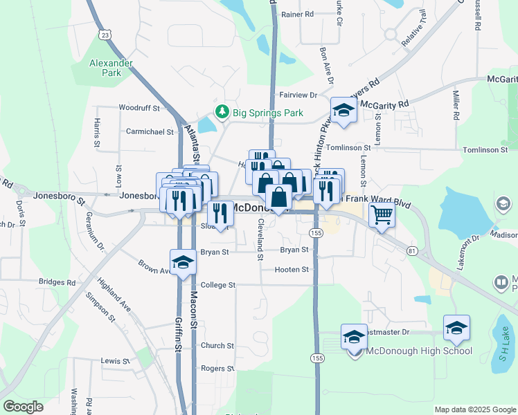 map of restaurants, bars, coffee shops, grocery stores, and more near in McDonough