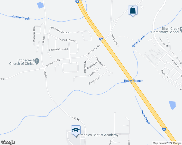 map of restaurants, bars, coffee shops, grocery stores, and more near 532 Pelham Place in McDonough