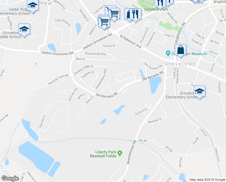 map of restaurants, bars, coffee shops, grocery stores, and more near 800 Whispering Willow Court in Grovetown
