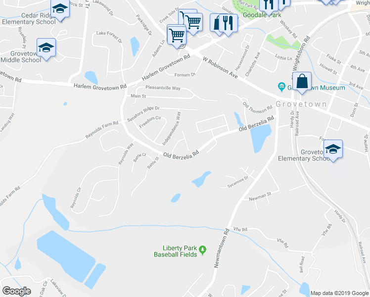 map of restaurants, bars, coffee shops, grocery stores, and more near 811 Whispering Willow Court in Grovetown