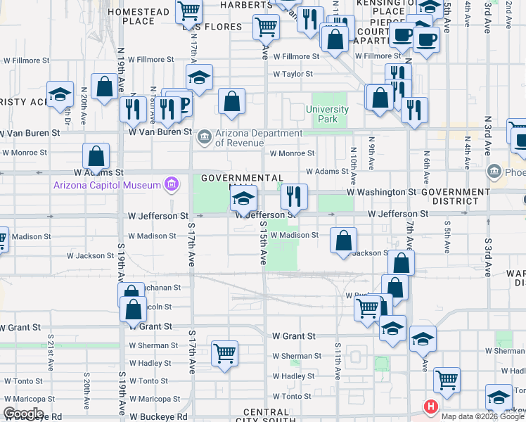map of restaurants, bars, coffee shops, grocery stores, and more near in Phoenix