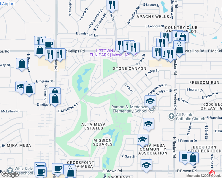 map of restaurants, bars, coffee shops, grocery stores, and more near 44 North Pad in Mesa