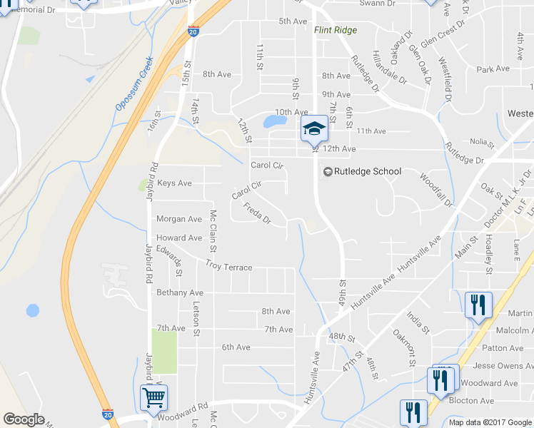 map of restaurants, bars, coffee shops, grocery stores, and more near 1437 Freda Drive in Midfield