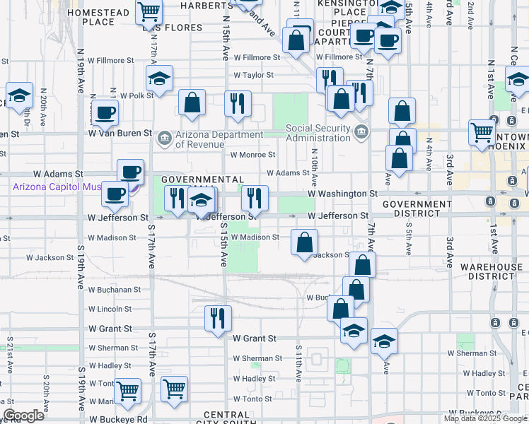 map of restaurants, bars, coffee shops, grocery stores, and more near in Phoenix