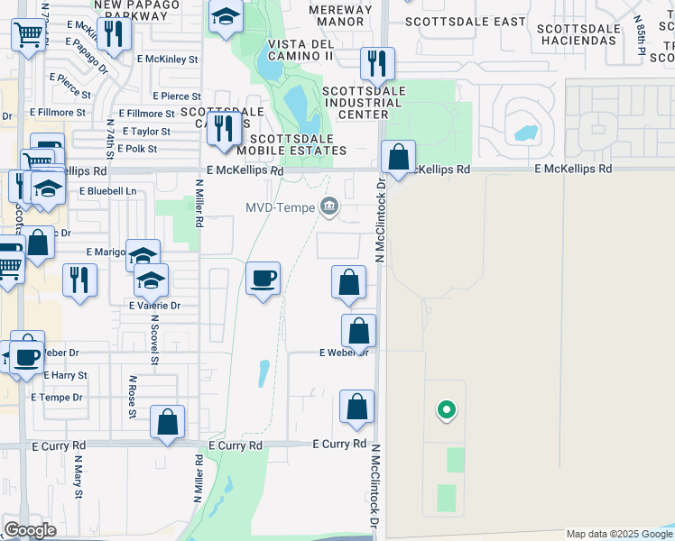 map of restaurants, bars, coffee shops, grocery stores, and more near 1520 North McClintock Drive in Tempe