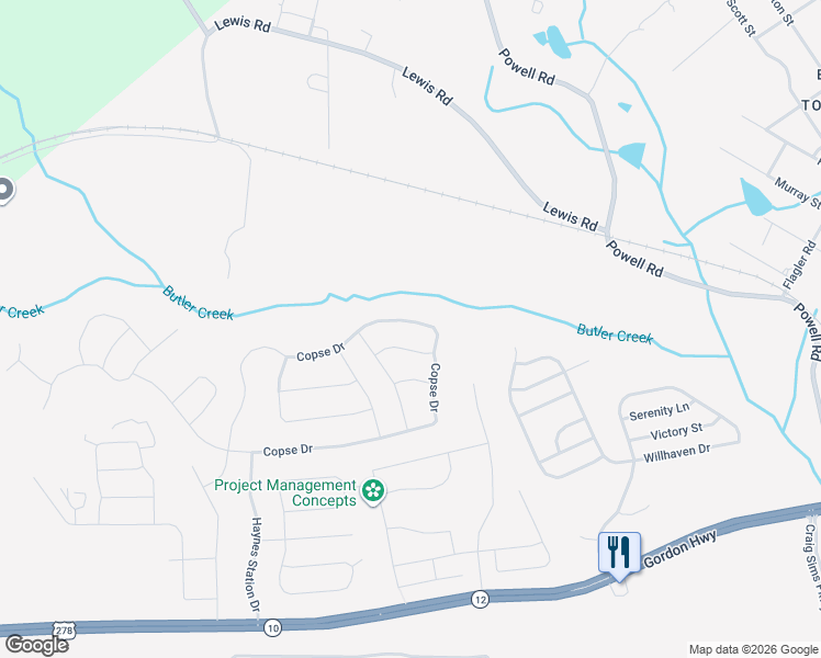 map of restaurants, bars, coffee shops, grocery stores, and more near 5273 Copse Drive in Augusta