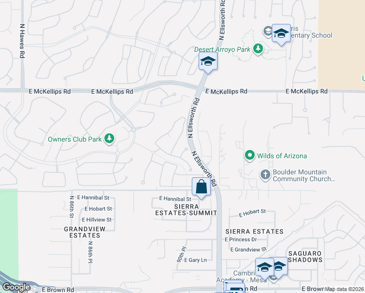 map of restaurants, bars, coffee shops, grocery stores, and more near 1736 North Makalu Circle in Mesa