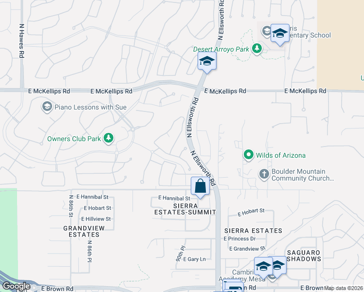 map of restaurants, bars, coffee shops, grocery stores, and more near 1736 North Makalu Circle in Mesa