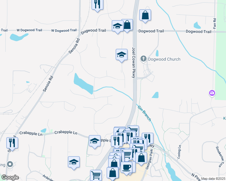 map of restaurants, bars, coffee shops, grocery stores, and more near 255 Ashmere Court in Tyrone
