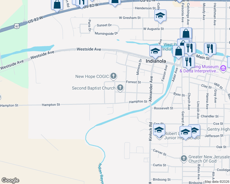 map of restaurants, bars, coffee shops, grocery stores, and more near 515 Stuart Street in Indianola
