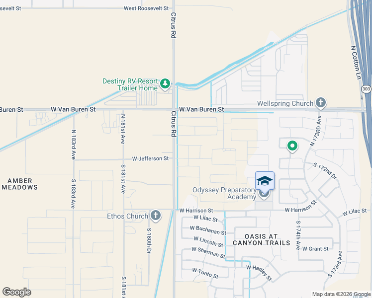 map of restaurants, bars, coffee shops, grocery stores, and more near 105 North Citrus Road in Goodyear