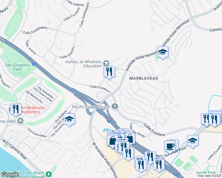 map of restaurants, bars, coffee shops, grocery stores, and more near 2336 Avenida Marejada in San Clemente
