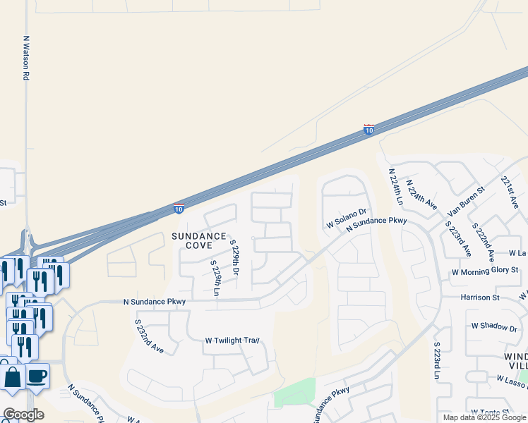 map of restaurants, bars, coffee shops, grocery stores, and more near 22839 West Cantilever Street in Buckeye