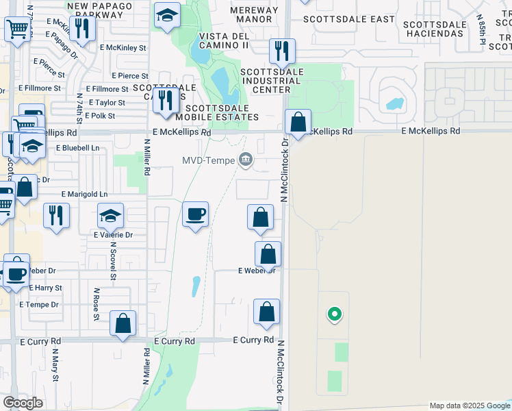 map of restaurants, bars, coffee shops, grocery stores, and more near 1520 North McClintock Drive in Tempe
