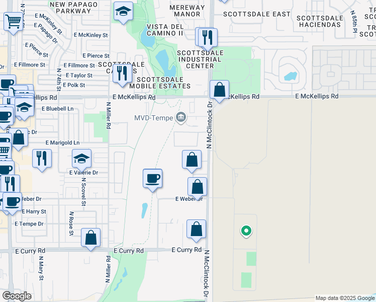 map of restaurants, bars, coffee shops, grocery stores, and more near in Tempe