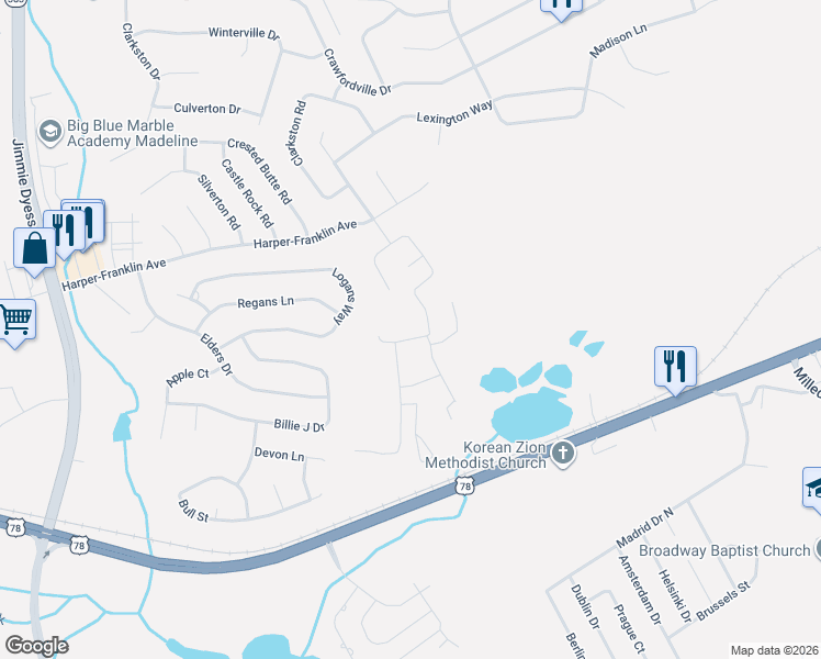 map of restaurants, bars, coffee shops, grocery stores, and more near 729 Holderness Court in Augusta