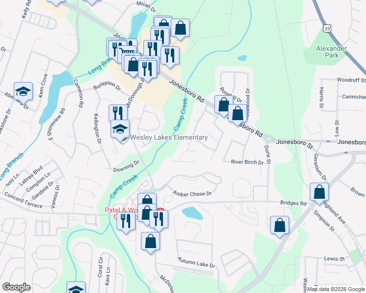map of restaurants, bars, coffee shops, grocery stores, and more near 1314 Sweetwater Court in McDonough