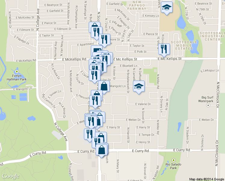 map of restaurants, bars, coffee shops, grocery stores, and more near 1031 East Susan Lane in Tempe