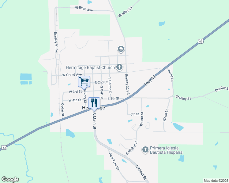 map of restaurants, bars, coffee shops, grocery stores, and more near 219 South Hermit Drive in Hermitage