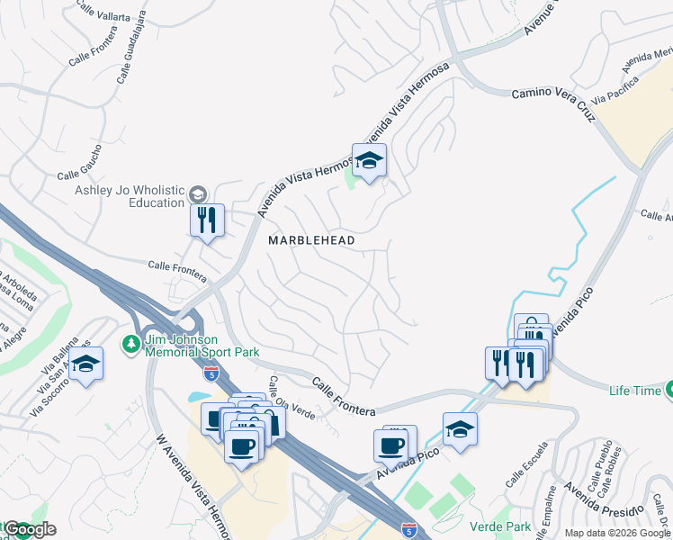 map of restaurants, bars, coffee shops, grocery stores, and more near 2122 Via Aguila in San Clemente