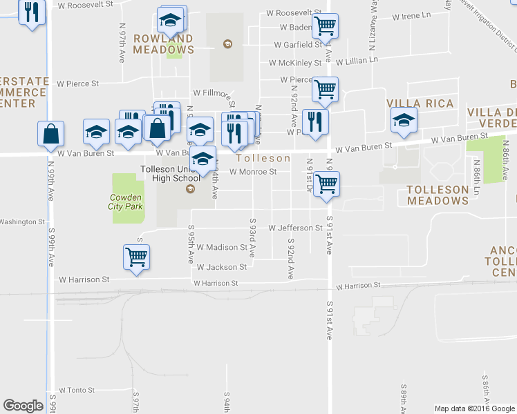 map of restaurants, bars, coffee shops, grocery stores, and more near 98 South 93rd Avenue in Tolleson
