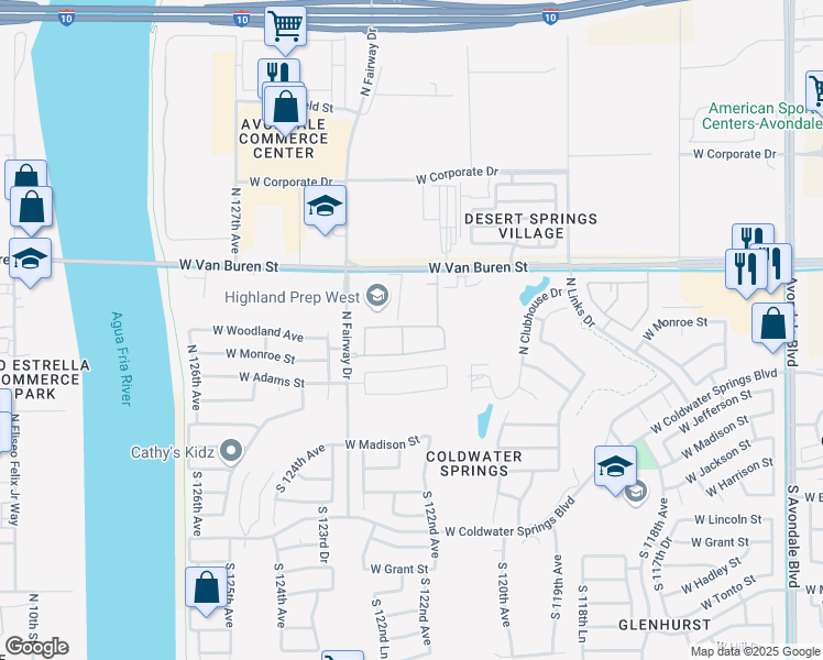 map of restaurants, bars, coffee shops, grocery stores, and more near 12234 West Monroe Street in Avondale