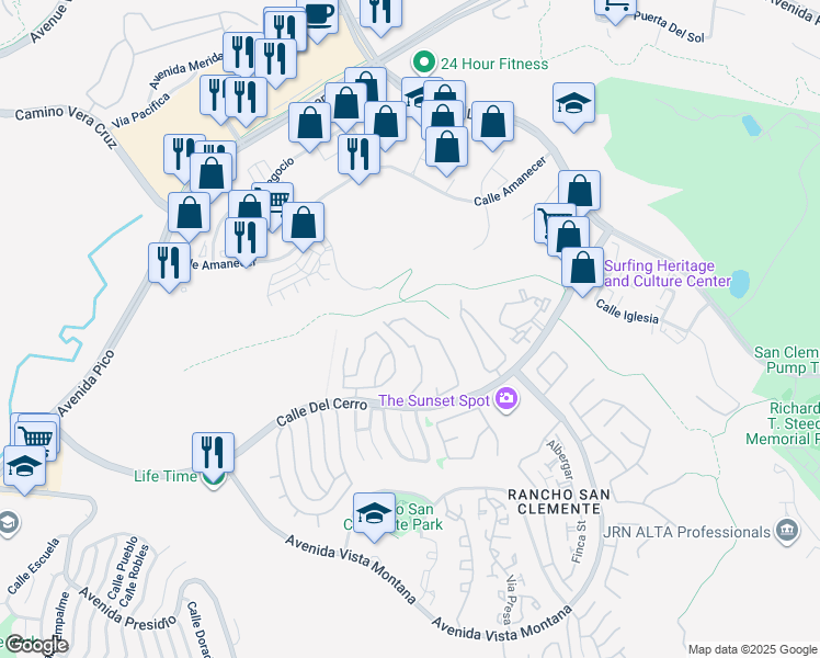 map of restaurants, bars, coffee shops, grocery stores, and more near 744 Via Otono in San Clemente