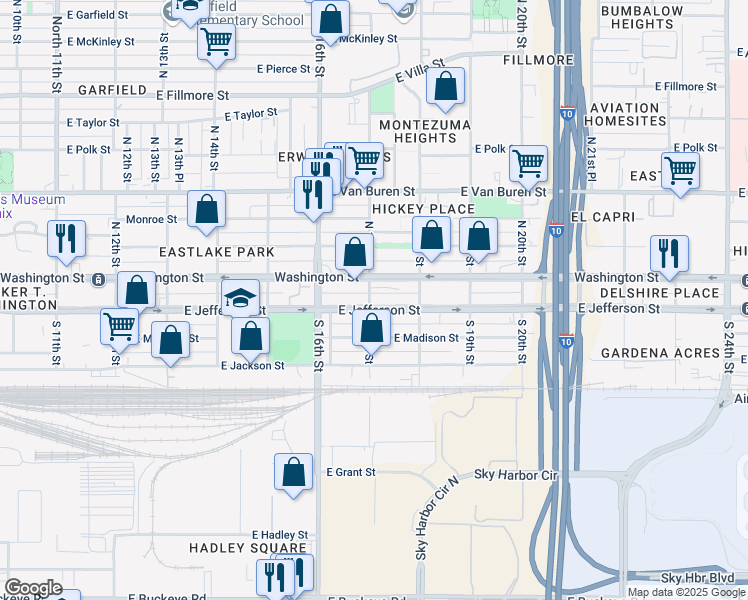 map of restaurants, bars, coffee shops, grocery stores, and more near 1703 East Jefferson Street in Phoenix