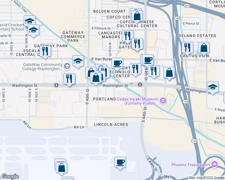 map of restaurants, bars, coffee shops, grocery stores, and more near 200 South 41st Place in Phoenix