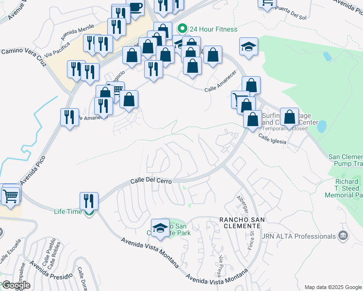 map of restaurants, bars, coffee shops, grocery stores, and more near 1068 Calle Del Cerro in San Clemente