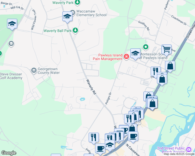 map of restaurants, bars, coffee shops, grocery stores, and more near 70 Newman Loop in Pawleys Island