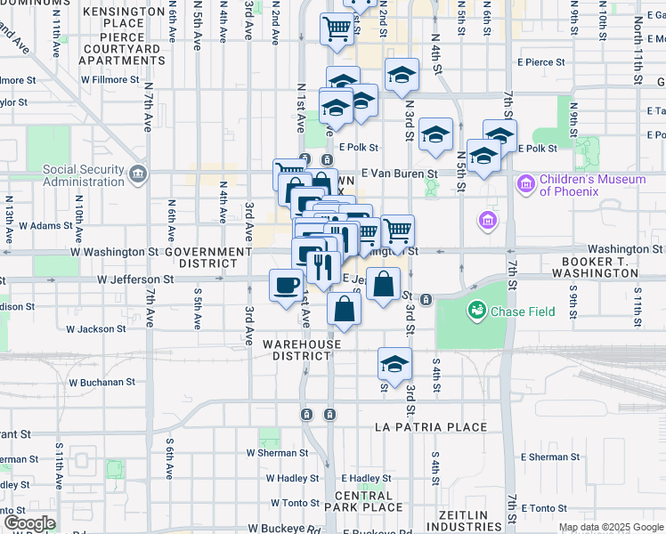 map of restaurants, bars, coffee shops, grocery stores, and more near in Phoenix