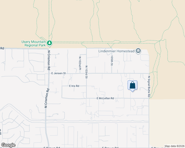 map of restaurants, bars, coffee shops, grocery stores, and more near 10339 East Jensen Street in Mesa