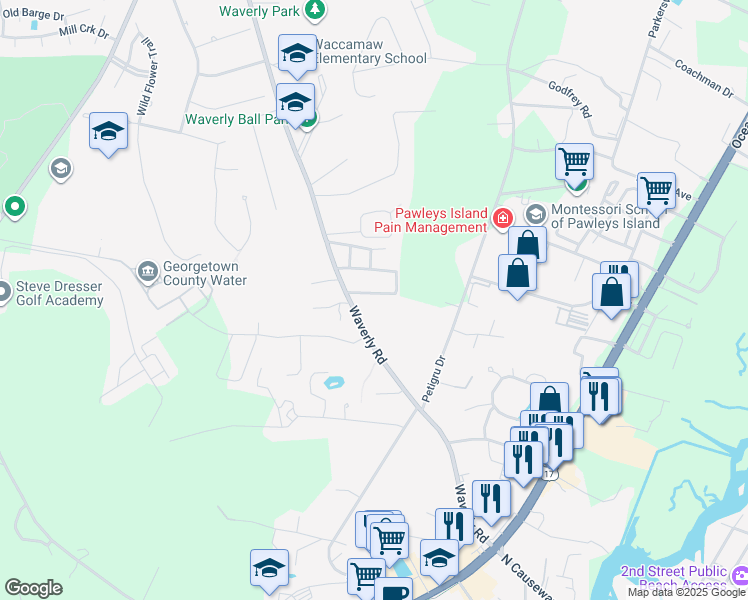 map of restaurants, bars, coffee shops, grocery stores, and more near 70 Newman Loop in Pawleys Island