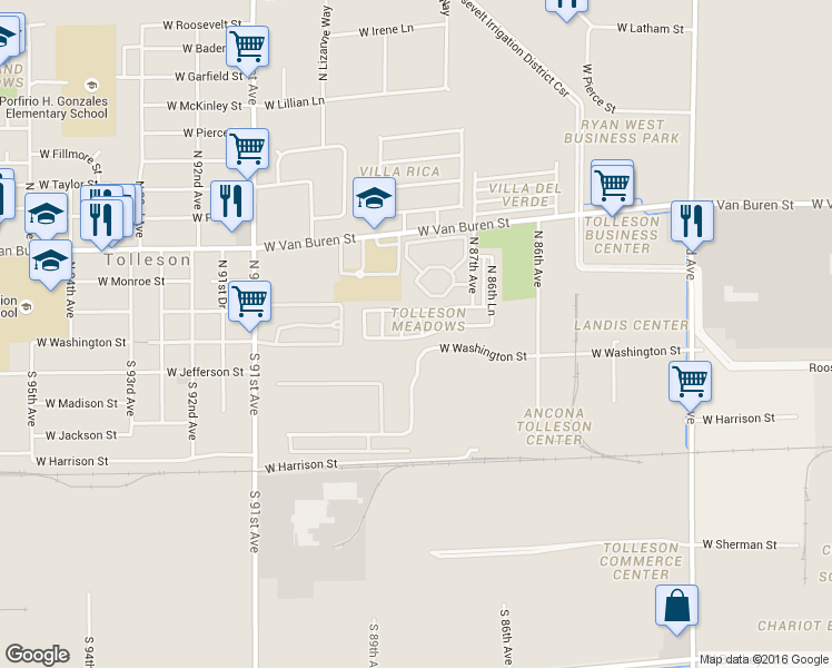 map of restaurants, bars, coffee shops, grocery stores, and more near 8766 West Jefferson Street in Tolleson
